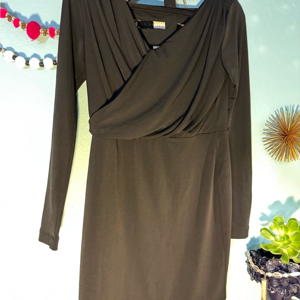 BCBGeneration Black Draped Long Sleeve Dress